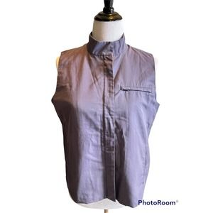 EILEEN FISHER •PM Petite• Cotton Blend Sleeveless Full Zip Vest Stand Up Collar